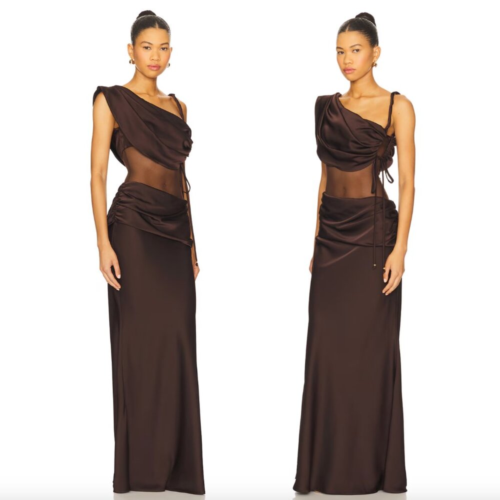NEW Bananhot Onyx Maxi Dress in Brown One Shoulder Formal Gown XS - Picture 2 of 2